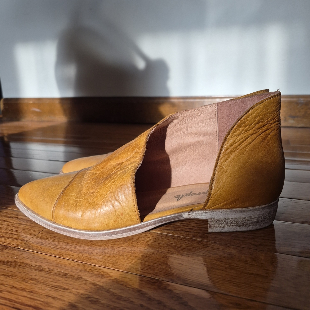 Free People Golden Mustard Leather Slip-On Flats